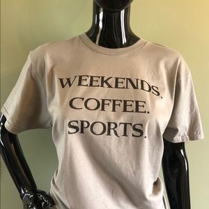 Hanes with the words “weekends, coffee, sports.”